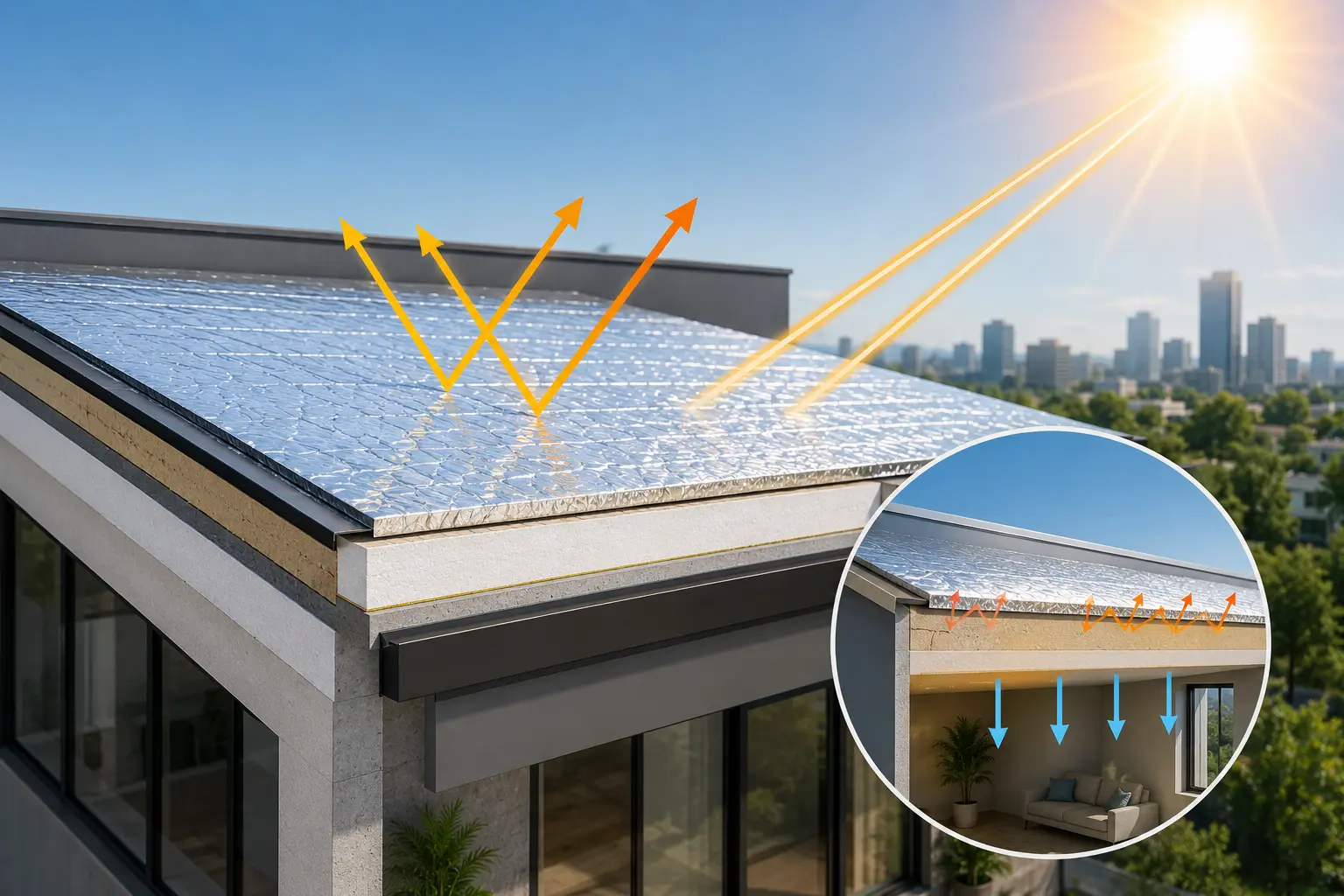Heat reflective insulation installed under roof